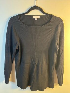 DB Black Ribbed Long Sleeve Sweater with Gold Zipper Sleeve Detail SZ 1X